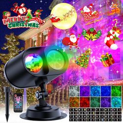 Christmas Projector Lights Outdoor, Christmas Decorations Outside Projectors, 19 HD Effects (3D Ocean Wave & Patterns), 2 in 1 Indoor and Outdoor Holi