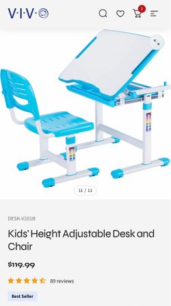 Vivo Kids Height Adjustable Desk and Chair Blue color