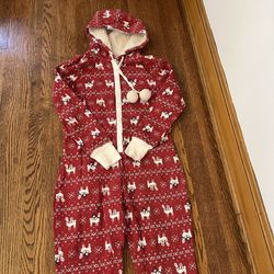 Abercrombie Kids Christmas 1 piece hooded pajama Fair Isle Llama sz XS/S