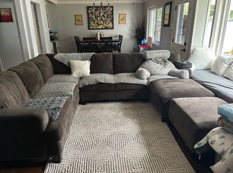 L-Shaped Modular Sectional Sofa with Ottoman, 4-Seat Oversized Corduroy Couch