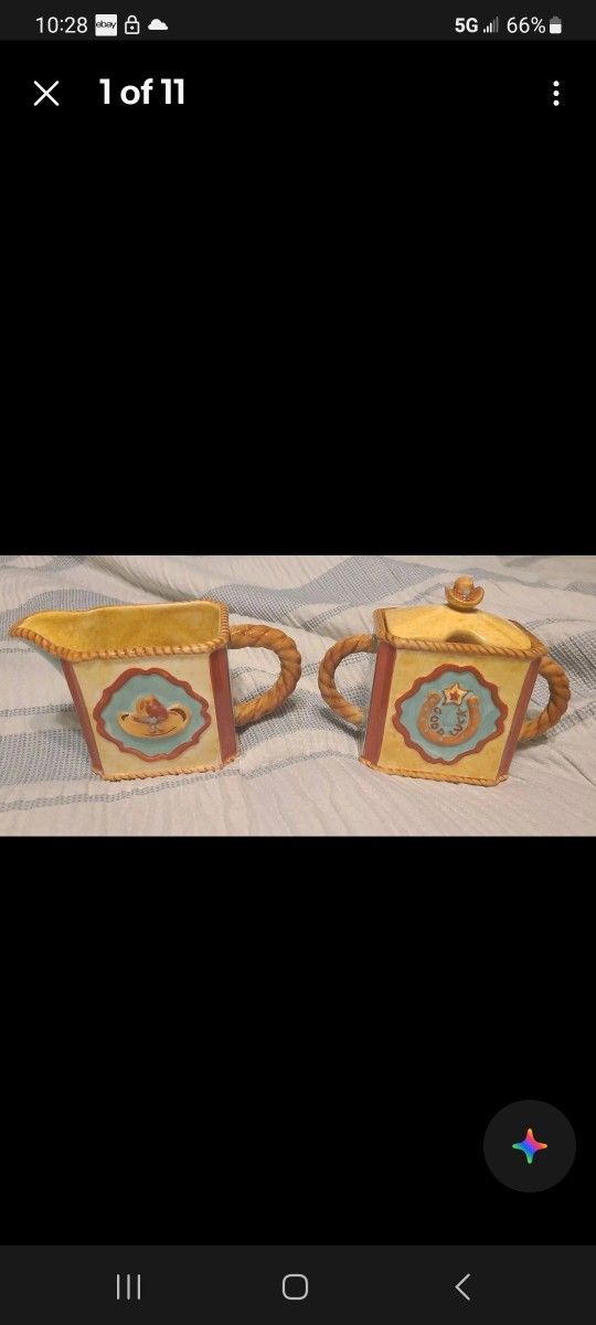 MWW Market Cream/Sugar Set-SADDLE UP--RARE