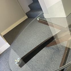 GLASS AND WOOD BASE COFFEE TABLE