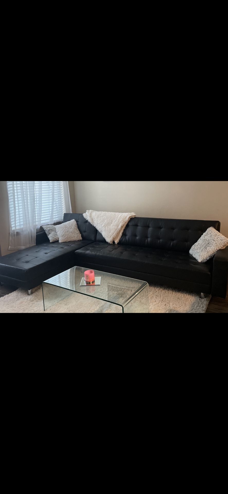 Black Leather Sectional Sofa Futon