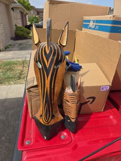 Hand-Carved Wooden Animal Masks Set of 2