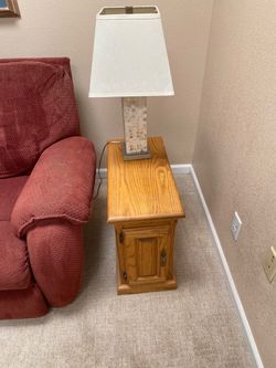 Oak Wood End Table with Cabinet Door