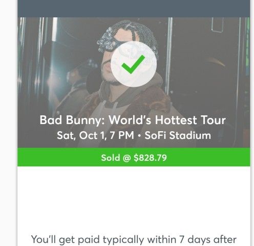 BAD Bunny VIP (World's Hottest Tour) 2 TIKS* PLUS PARKING VIP! This WEEKEND!!OCT 1, 2022 7:00 PM SOFI STADIUM (Save On Fees!)