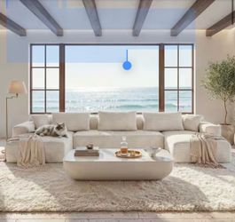 FUFU&GAGA 134 in. Square Arm 3-Pieces Corduroy Upholstered U-Shaped with 5 Pillows Modern Modular Sectional Sofa in. Beige