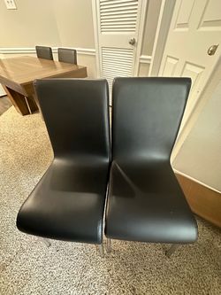 Set of 2 Black Leather Dining Chairs