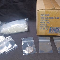 1 Box of 1.5" X 2" 2mil Zipper Poly Bags(1000pcs)