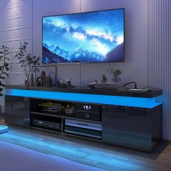 LED TV Stand for up to 85" TVs with Power Outlet, 75" Large Entertainment Center Console Table