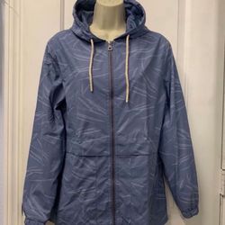 ✨New✨ Adult Small Women Nautical Blue Rain Coat Jacket Hood Full Zip Pockets Thick Outer Soft shell Weatherproof Waterproof 