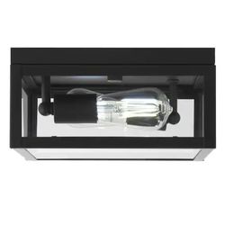 Hampton Bay
Hurley 10 in. 2-Light Modern Matte Black Outdoor Ceiling Light Flush Mount Light with Clear Glass Shade