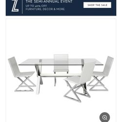 X Gallerie Axis Table & 4 Leather Gray Chairs Sold as Set