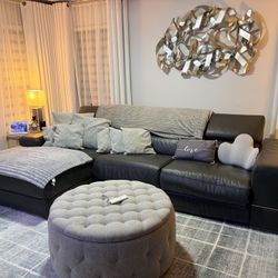 Italian Leather Sectional Sofa Gray