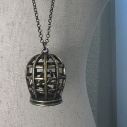 Gold/bronze Bird Cage Pendant Necklace, Long
