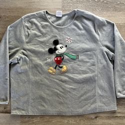 Mickey Mouse Sweatshirt Adult XXL Gray Fleece Snow Waking Disney Store  