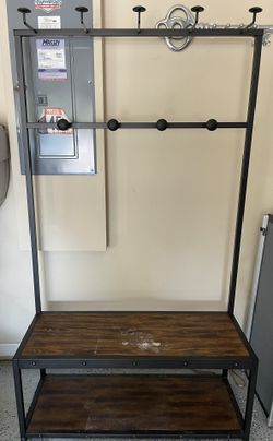 New Entryway Bench with Coat Rack and Shoe Rack - Wood and Metal