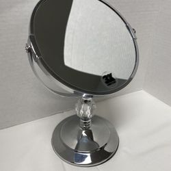 Silver Chrome Makeup Mirror Swivel 3x Magnification Clear Crystal Jewel Gem Accent 