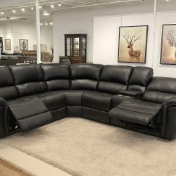 🛋️ NEW!! Power Black Sectional Sofa w/ 3 Recliners 🚛 Avail E-Z Clean 3 Total Recliners STILL IN BOX 📦