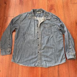 Men’s Jean Button Up Collard Shirt, Size XXL