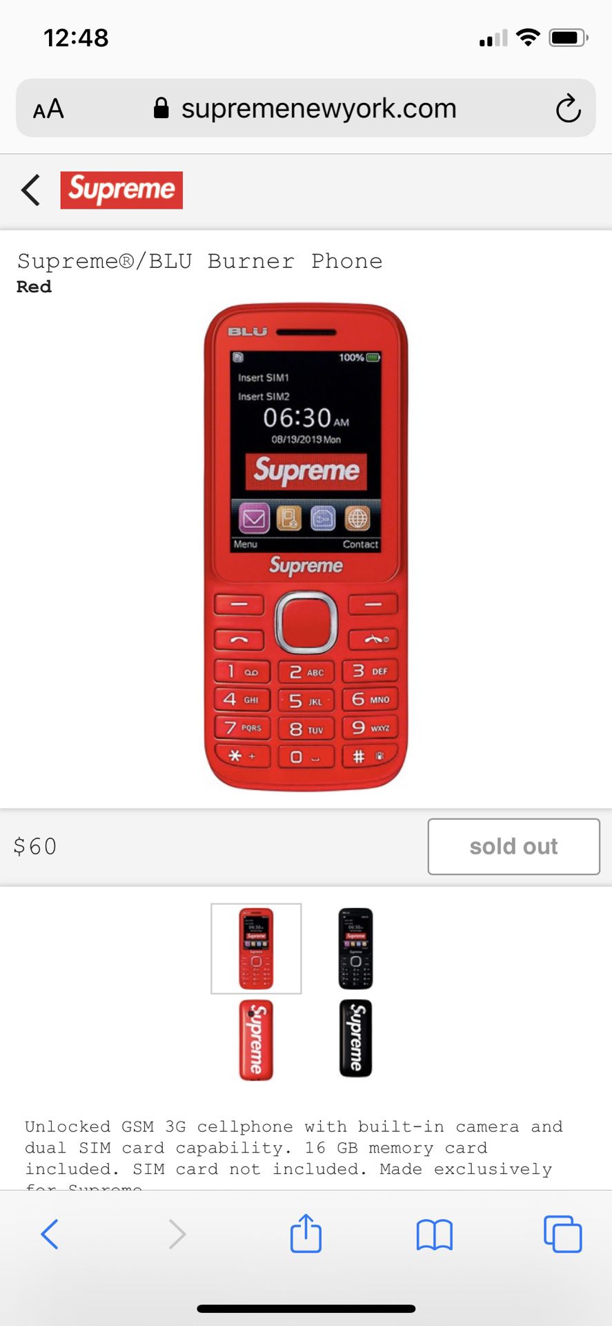 Supreme Burner Phone - Red *confirmed order