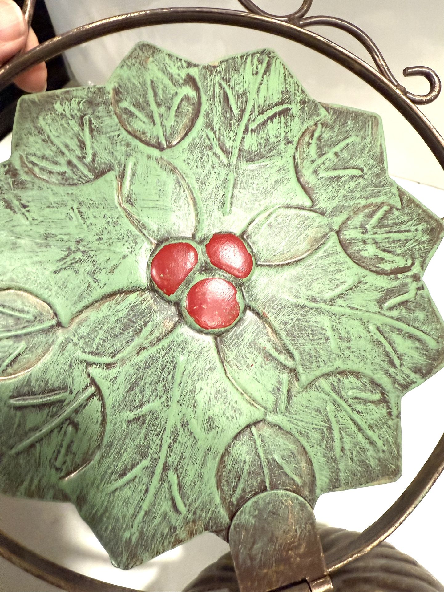 3 Tier Metal Poinsettia Folding Server With Handle Holiday Decor