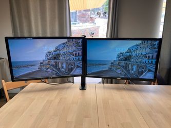 Dual Asus 24” Widescreen Full HD Monitor Set on Clamp Style Arm
