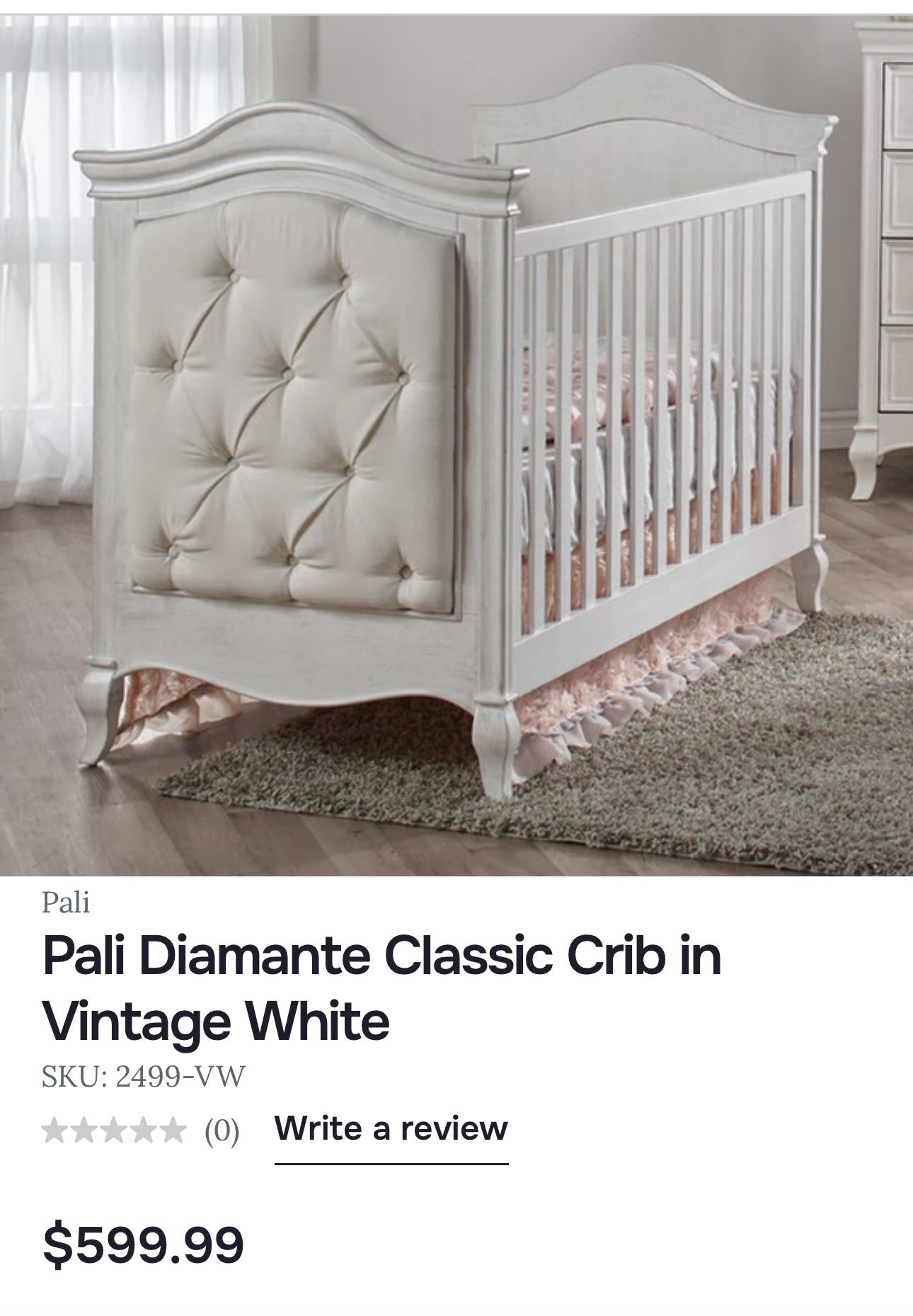 Pali Diamante Classic Crib in Vintage White