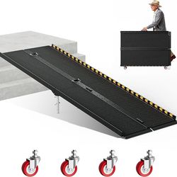 7 FT Portable Wheelchair Ramp-800LBS Heavy-Duty, High-Strength Aluminum Alloy with 4 Adjustable Legs, 4 Wheels, Triple Anti-Slip and Seamless Design,