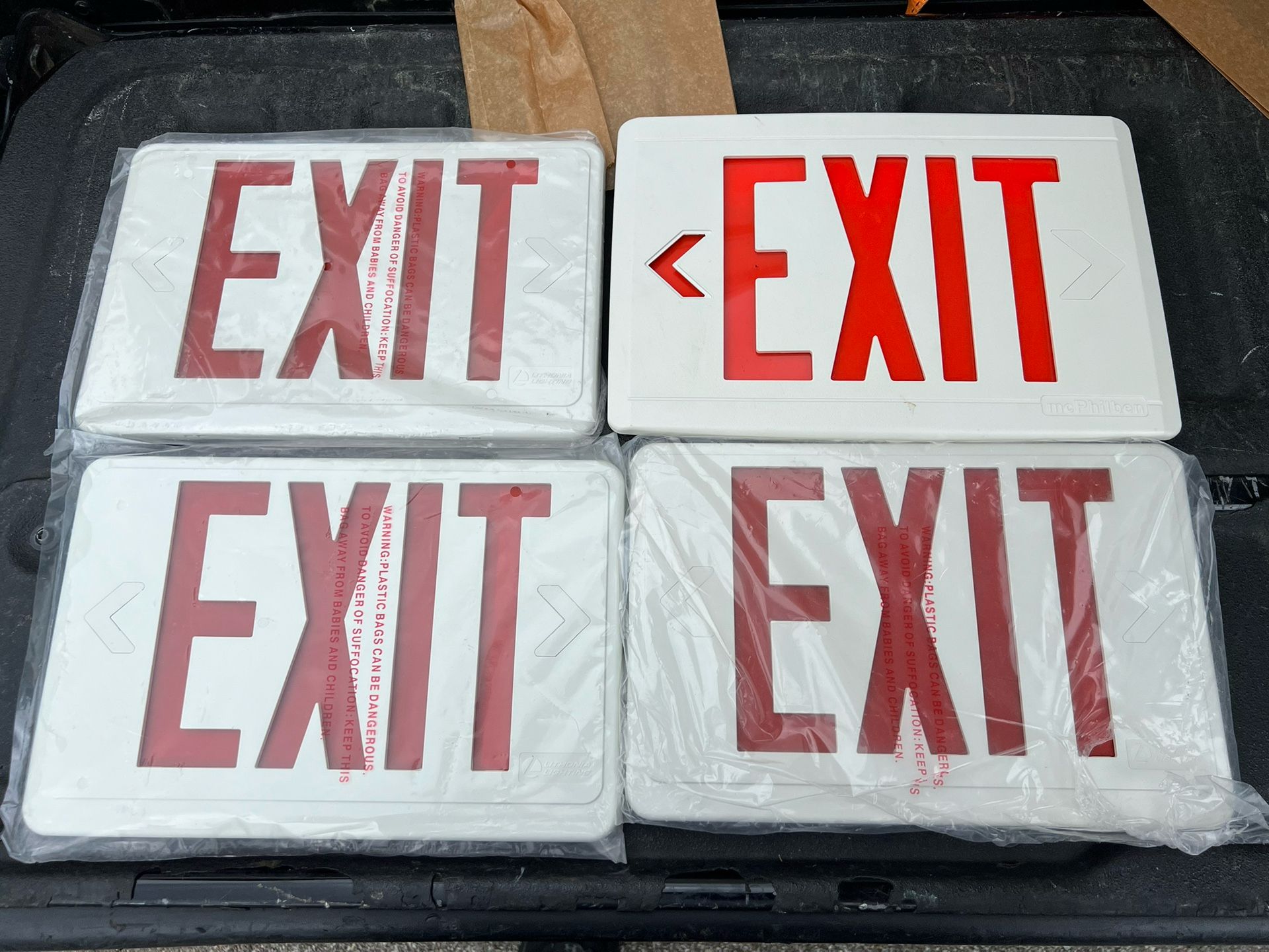 LOT OF 4 PLASTIC EXIT SIGN FACE PLATES 13" × 9"