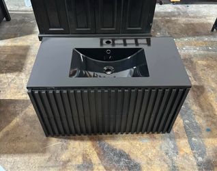 36" Floating Bathroom Vanity with Sink Combo,Undermount Single Black Sink, Faucet, Drain, Black