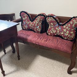 Vintage Solid Wood Bench + Side Table (Matching Style, Not Original Set)