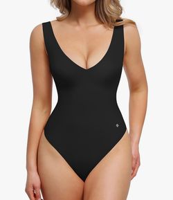 Medium Popilush Shapewear Bodysuit Plunge Deep V Neck Backless Going Out Tank Tops Tummy control bodysuit with soft stretch fabric and moderate compre