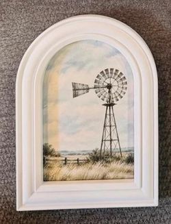 Vintage farmhouse Windmill Landscape Wall or desk decor