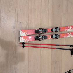 Kids Atomic Skis (110) And Poles (40") And Boots 21.5