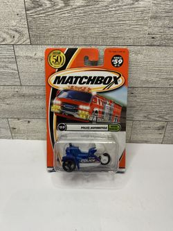 Vintage Matchbox White/ Blue  ‘2001  Police Motorcycle 50 Years / Rescue Rookies • Die Cast Metal • Made in China