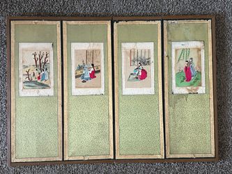 Vintage Asian Hand Embroidered Silk Screen
