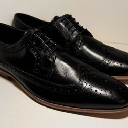 Asos Shoes Mens 12 Dress Wingtip Brogues Oxford Black Leather Lace Up Low Heels