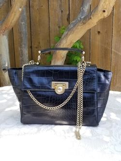 GIANNI VERSACE VINTAGE COUTURE MEDUSA CROC LEATHER KELLY STYLE HANDBAG