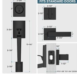 TICONN Front Door Handle Set, Heavy Duty Square Door Lever & Single Cylinder Deadbolt Combo Reversible for Entrance Exterior Doors (Matte Black)