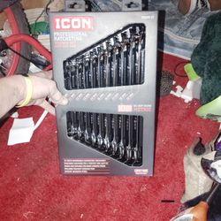 Icon Ratcheting Wrench Set Anti-slip Grip No Skip Sizing Metric 10 Piece
