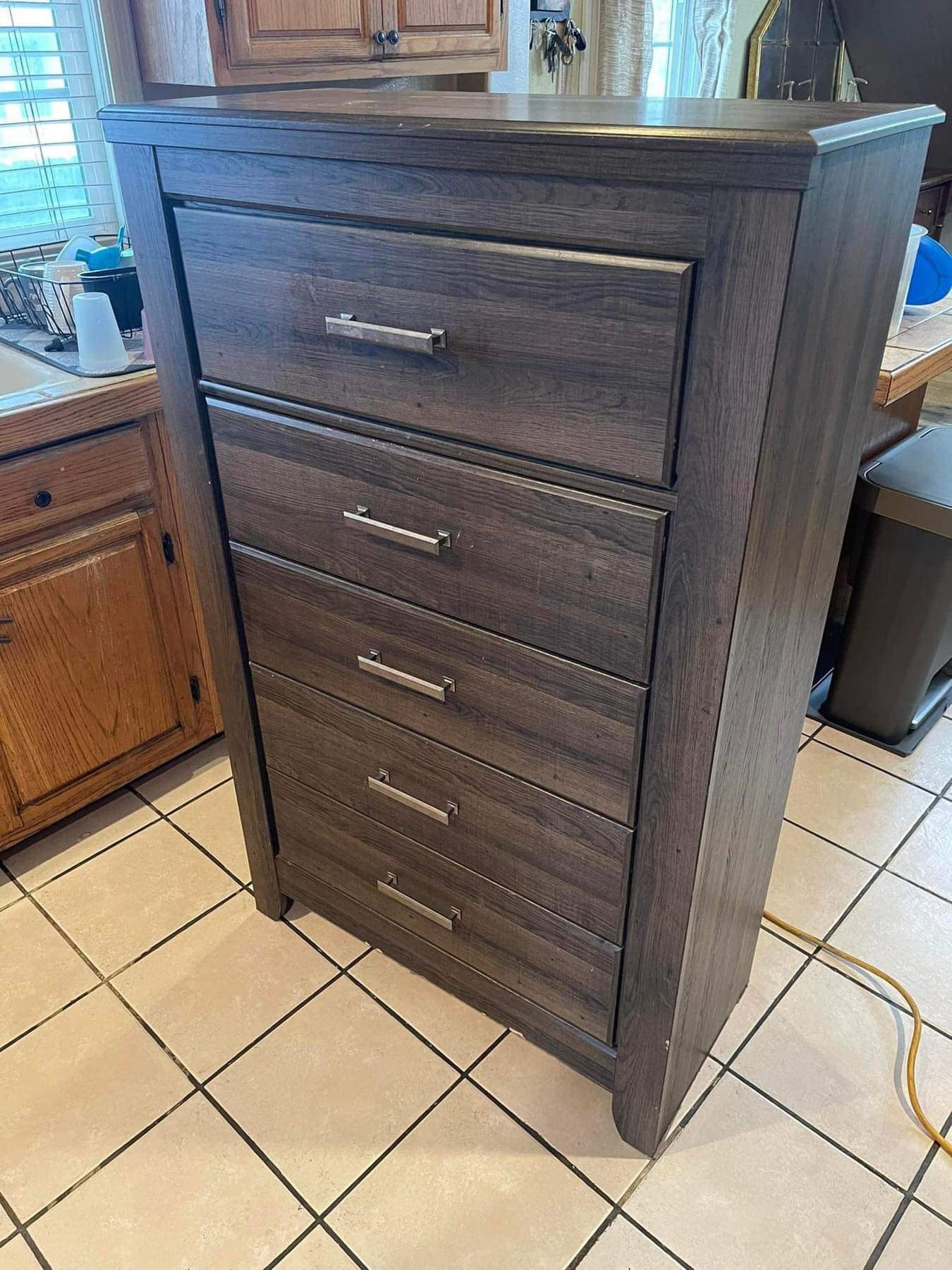 5 Drawer Dresser.    55” Tall.   34 Wide.   16 Dip. 