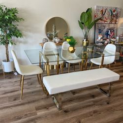 Modern Glass Kitchen Dining Table Set with Gold Legs
