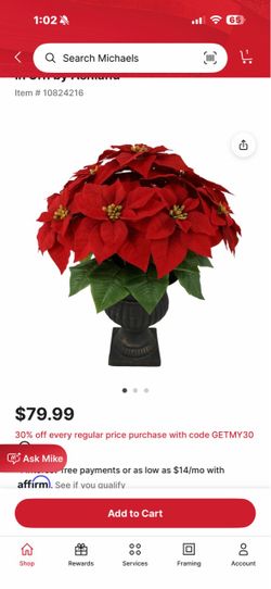 Artificial Red Poinsettia Plant in Urn