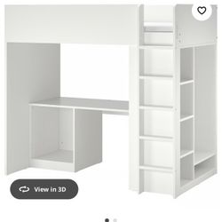 IKEA Loft bed frame, desk and storage, white, Twin