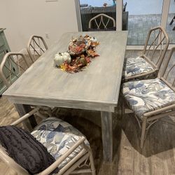 Farm House Distressed Wood Dining Table With 6 Chairs