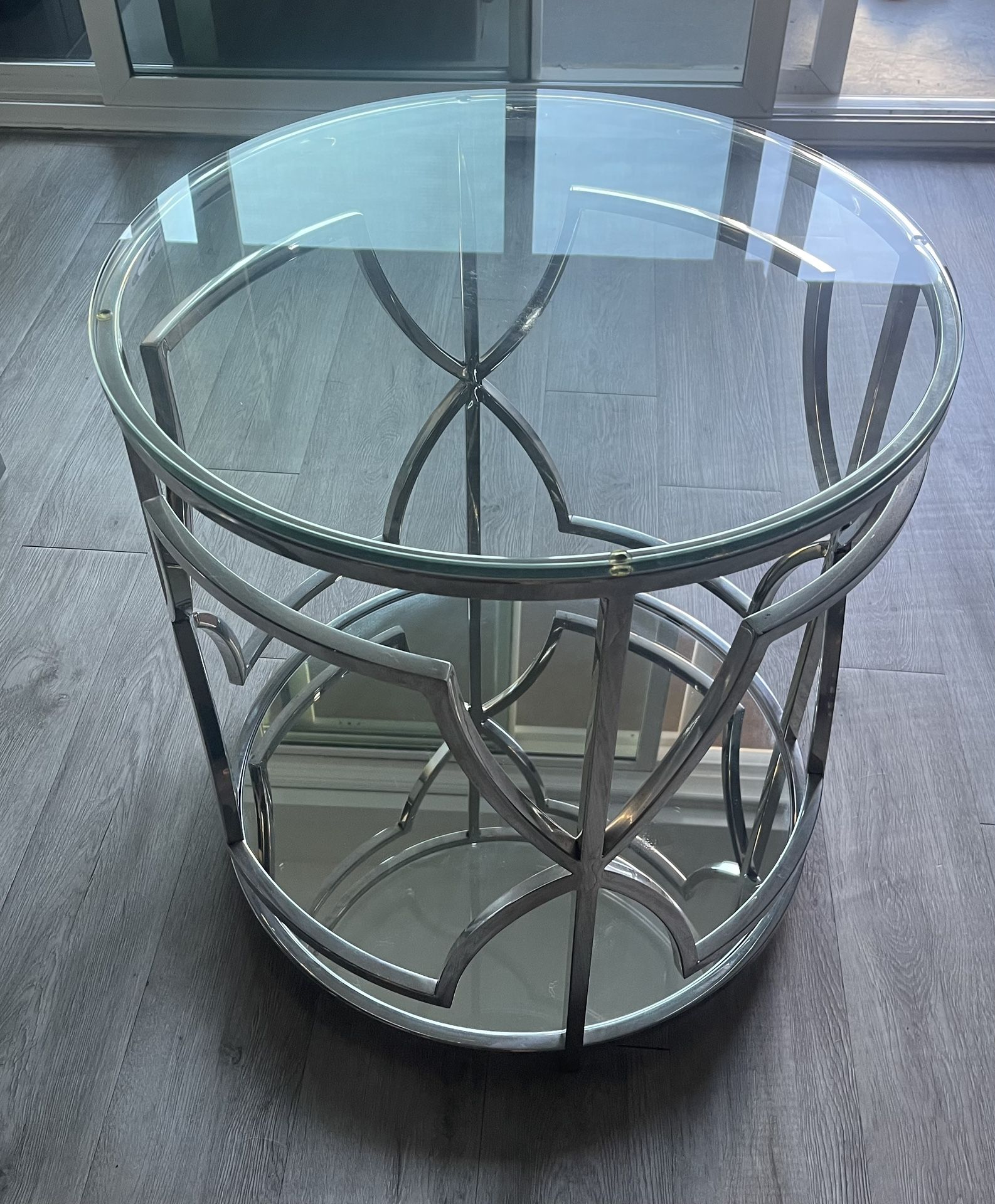 Glass Top Mirrored End Table