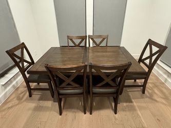 Dark Brown Wood Dining Table with 6 Chairs