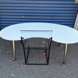 IKEA Kidney Shaped Glass Table – White & Silver