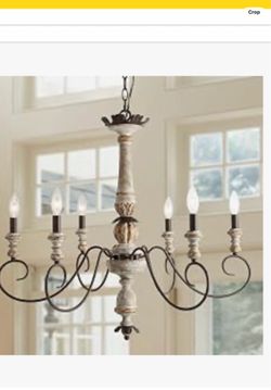 French Country Wood and Metal Chandelier